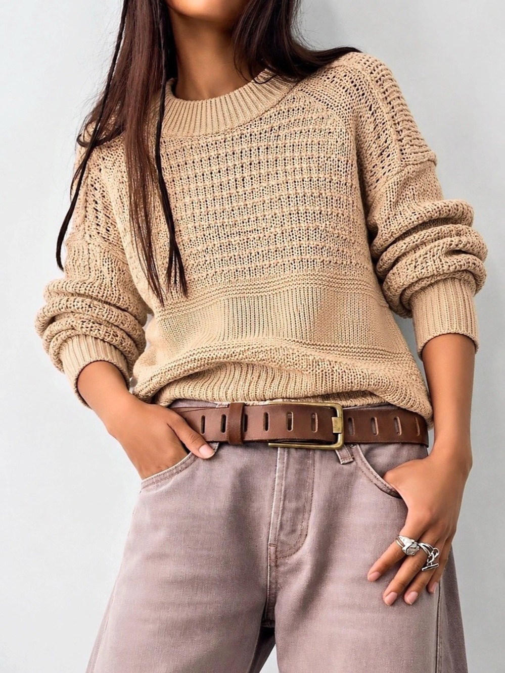 391. George Textured Crew Neck Sweater in Brown Size XS Like New